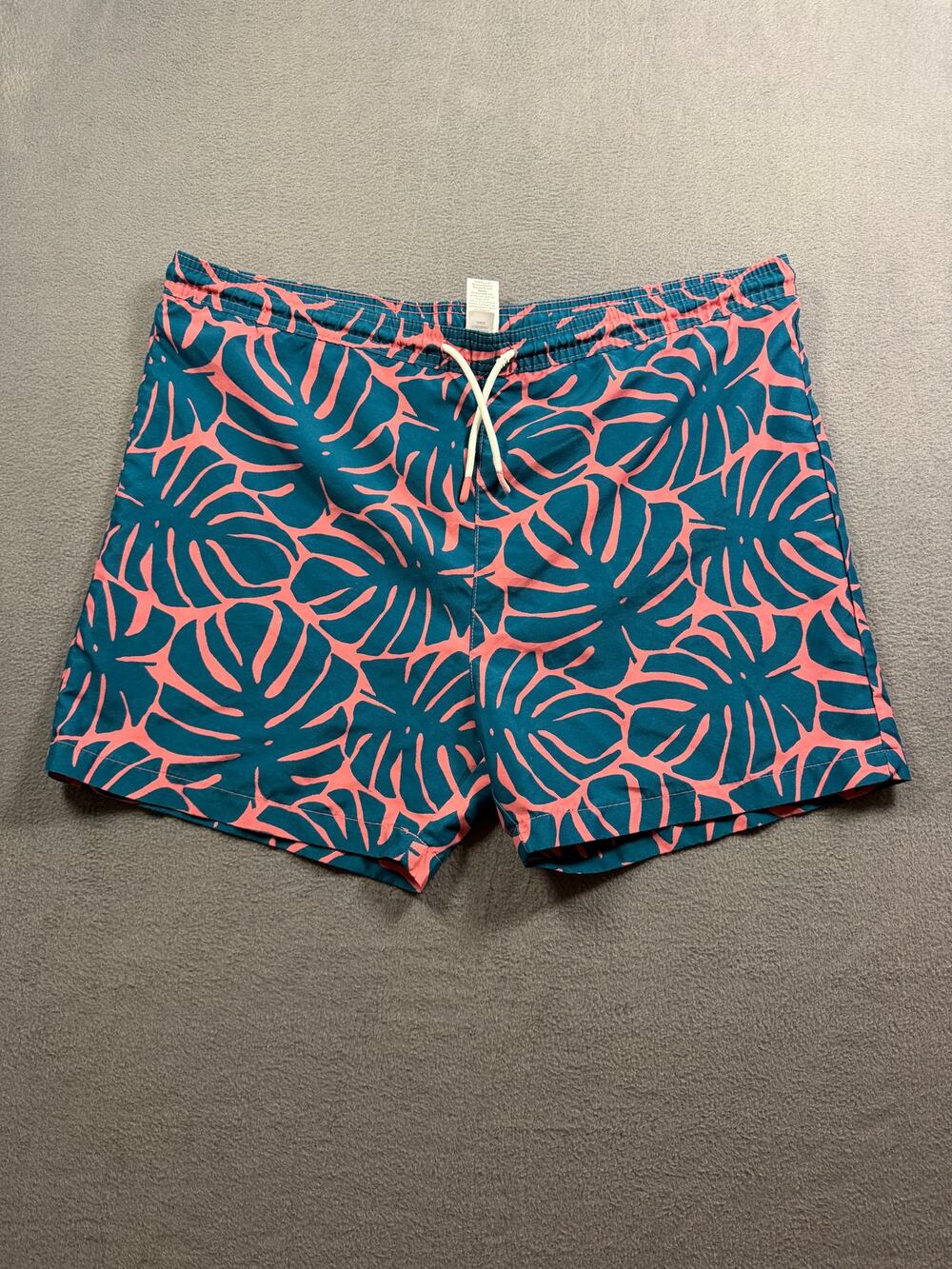 Abound Mens Size L Teal Blue Pink Monstera Palm Leaf Swim Trunks Board Shorts